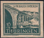 Germany Thueringen post stamp flaw: White spot on the second horizontal stroke of letter H in THUERINGEN.