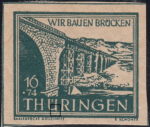 Germany Thueringen post stamp flaw: White dot on the frame below letter U in THUERINGEN.