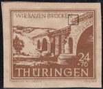 Germany Thueringen post stamp flaw: Railing on top of the bridge broken.