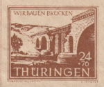 Germany Thueringen post stamp flaw: White dot on the horizontal stroke of numeral 4 in denomination.