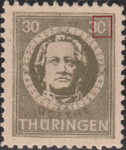 Germany Thueringen post stamp flaw: Zero in right denomination value broken to the right