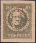 Germany Thueringen post stamp flaw: Circle between Goethe’s head and the wreath
