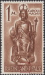 Germany Rheinland-Pfalz postage stamp error:  Scratches on letters N and D of RHEINLAND.