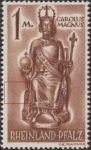 Germany Rheinland-Pfalz postage stamp error:  Colored line on the left side of the throne.