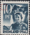 Germany Rheinland-Pfalz postage stamp error:  White spot on upper left side of numeral 1.