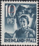 Germany Rheinland-Pfalz postage stamp error:  Big colored spot inside zero of denomination value.