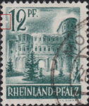 Germany Rheinland-Pfalz postage stamp error:  White spot on the left frame, next to the numeral 1.