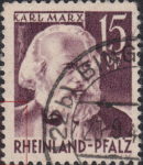 Germany Rheinland-Pfalz postage stamp error:  Thin vertical line on the lower part of the left frame.