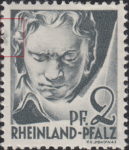 Germany Rheinland-Pfalz postage stamp error:  Big colored spot in the upper part of the left frame.