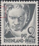 Germany Rheinland-Pfalz postage stamp error:  Thin line in the upper part of the left frame.
