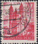 Germany Rheinland-Pfalz postage stamp error:  Big white spot in the right tower.