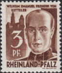 Germany Rheinland-Pfalz postage stamp error:  Thin line over the lower part of numeral 3.