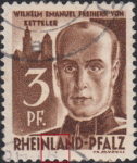 Germany Rheinland-Pfalz postage stamp error:  Colored dot below letters L and A in RHEINLAND.