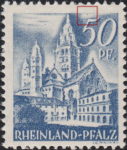 Germany Rheinland-Pfalz postage stamp error:  Small colored dot on top frame above numeral 5.