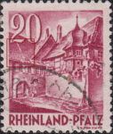 Germany Rheinland-Pfalz postage stamp error:  Wide white line on roof below numeral 2.