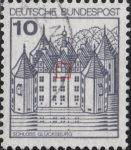 Germany postage stamp error Second vertical glass of the second window on central building broken