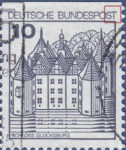 Germany postage stamp error Colored circle at the end of the horizontal stroke of letter T in BUNDESPOST