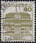Germany postage stamp error The bottom step to the left of the entrance broken
