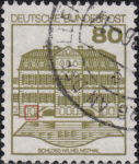 Germany postage stamp error Thin line at the beginning of the first stair to the left