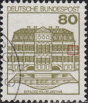 Germany postage stamp error White spot on thin lines next to the right frame in height of the second floor