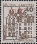 Germany postage stamp error Horizontal line on bell-shaped tower thinner to the right from the window