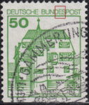 Germany postage stamp error Vertical stroke of the letter E in BUNDESPOST broken in the middle