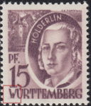 Germany Wuerttemberg postage stamp error: Colored spot below letter W in WÜRTTEMBERG.