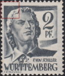 Germany Wuerttemberg postage stamp error: Circle above head in upper right corner (the moon).
