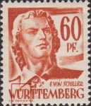Germany Wuerttemberg postage stamp error: Barely any shading around letter Ü in WÜRTTEMBERG.