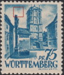 Germany Wuerttemberg postage stamp error: Colored dot next to the statue to the right.
