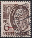 Germany Wuerttemberg postage stamp error: Colored dot to the right from the numeral 6, above letters R and T in WÜRTTEMBERG.