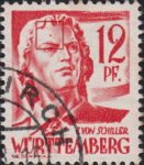 Germany Wuerttemberg postage stamp error: Colored dot on forehead above left eyebrow.