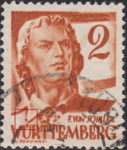 Germany Wuerttemberg postage stamp error: Colored spot on left collar.