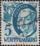 Germany Wuerttemberg postage stamp error: Colored spot below first letter E in WÜRTTEMBERG.