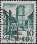 Germany Wuerttemberg postage stamp error: White dot on letter M in WÜRTTEMBERG.