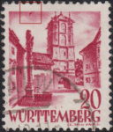 Germany Wuerttemberg postage stamp error: Colored smudge on the left side of the top frame.