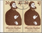GDR 1982 Martin Luther postage stamp plate flaw Line between Luther’s thumb and hand broken.