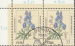 GDR 1982 flowers Aconitum Nappelus postage stamp plate flaw Blue dot below drawing.