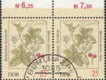 GDR 1982 flowers Bryonia Dioica Jacq. postage stamp plate flaw Red dot to the left from the flower stem.