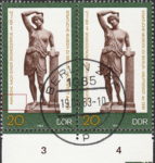 GDR 1983 Amazon statue postage stamp plate flaw Thin line crossing first letter A of AMAZONE.