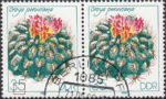 GDR 1983 Cactus plant Oroya peruviana postage stamp plate flaw Colored dot in numeral 5 of denomination.