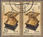 GDR 1983 Sand Glasses and Sundials postage stamp plate flaw Colored spot between the left frame and the clock.