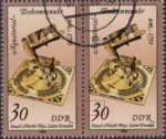 GDR 1983 Sand Glasses and Sundials postage stamp plate flaw Colored spot in front of numeral 3.