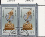 GDR 1983 Sand Glasses and Sundials postage stamp plate flaw White dot between 0 of denomination value and the clock.