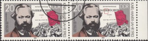 GDR 1983 Karl Marx postage stamp plate flaw Dot below the first letter R in JAHRBÜCHER.