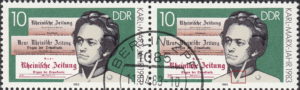 GDR 1983 Karl Marx postage stamp plate flaw Dot on collar.