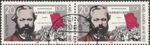GDR 1983 Karl Marx postage stamp plate flaw Dot below Marx’s right eye.