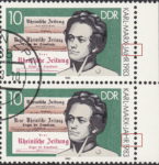 GDR 1983 Karl Marx postage stamp plate flaw Vertical thin line right to the right from letters J and A of JAHR.