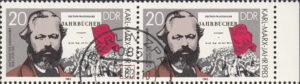 GDR 1983 Karl Marx postage stamp plate flaw Numeral 8 in 1983 broken.