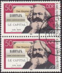 GDR 1983 Karl Marx postage stamp plate flaw Thin line in letter A of MARX.